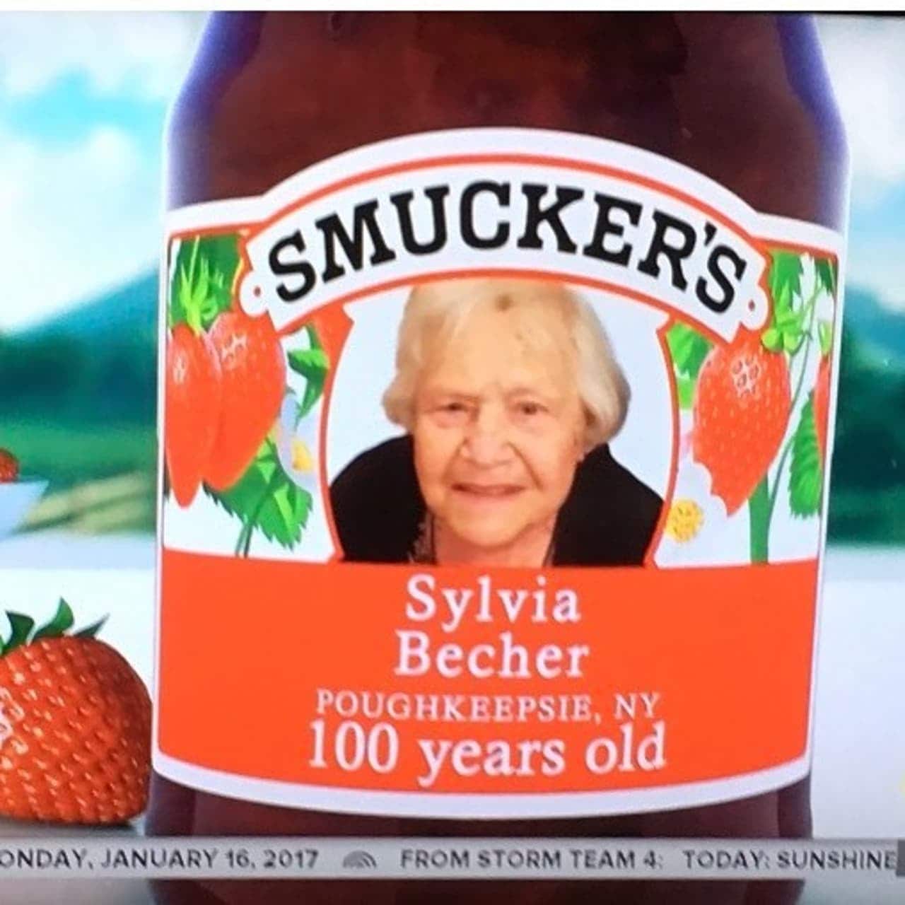 Sylvia Becher was featured on a Smuckers Jar for her 100th birthday.
