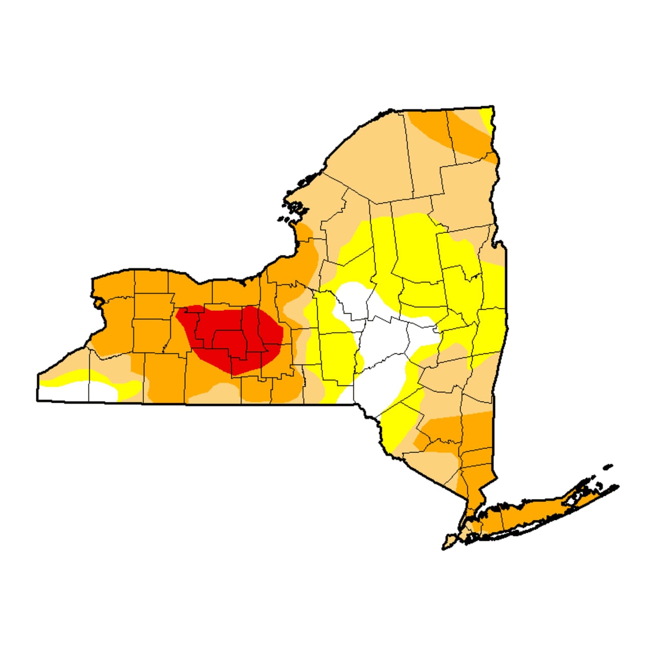 Much of the New York area remains under severe drought conditions (indicated by orange in the map above).