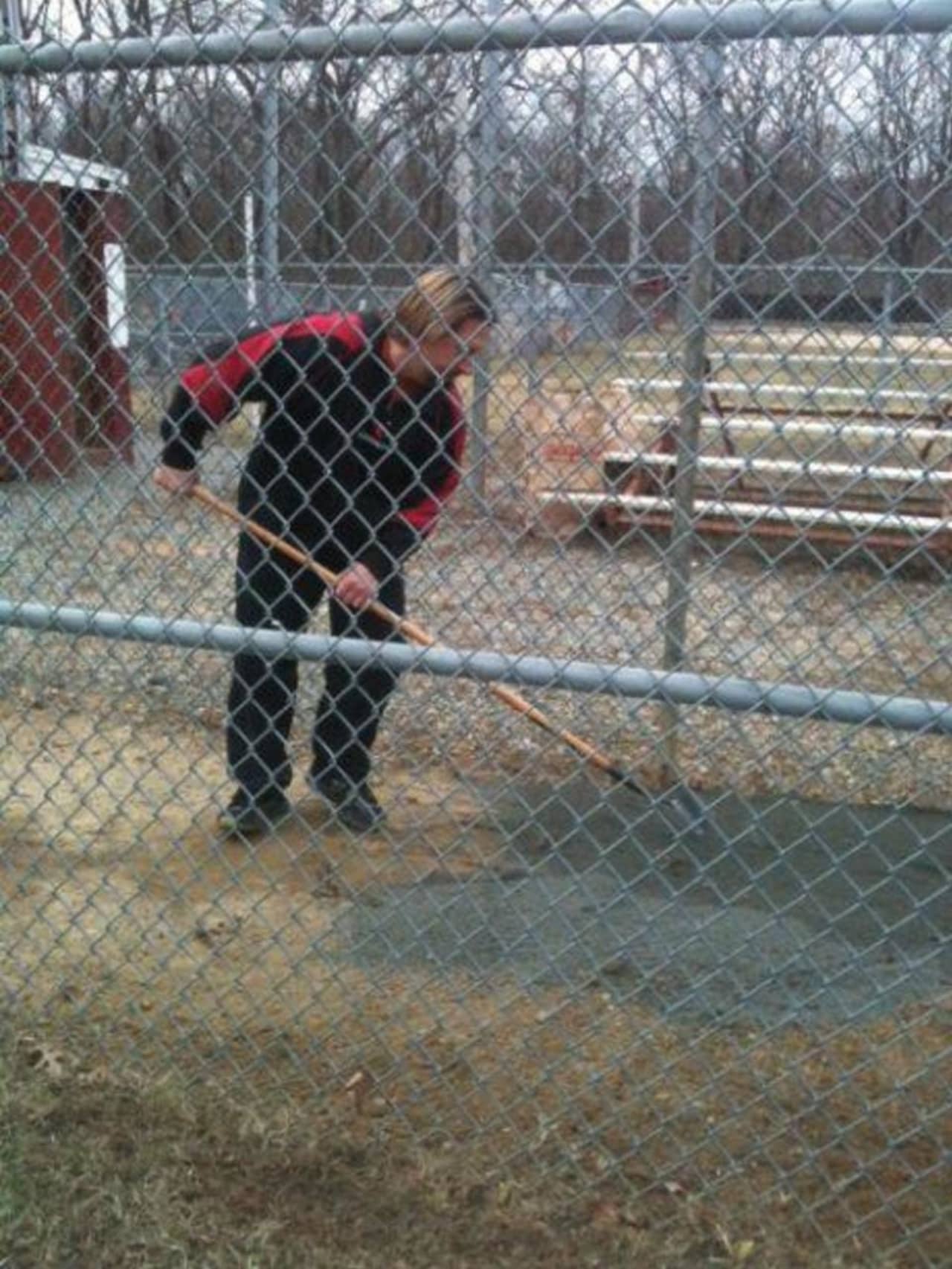 Joe Kleinot works on the Pompton Lakes baseball fields.