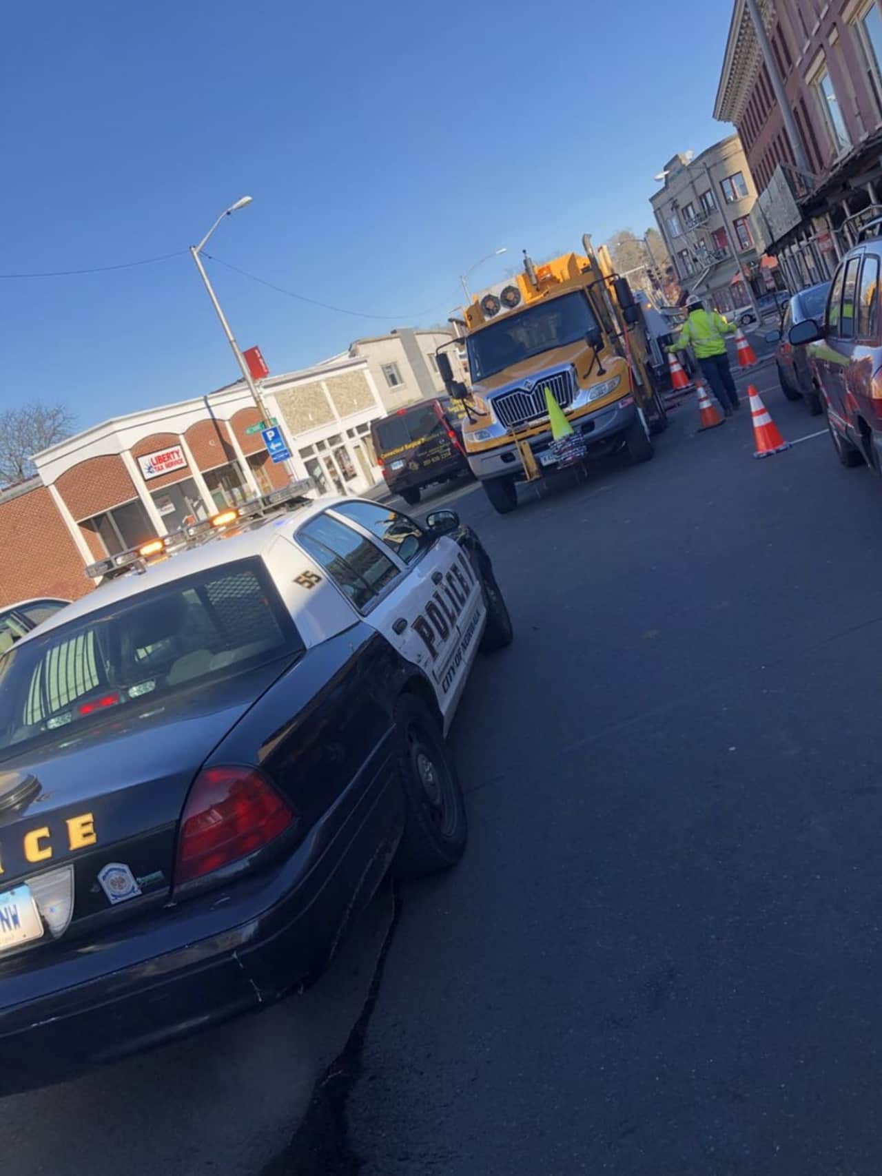 Norwalk police are assisting Eversource crews as they restore power in the Wall Street/West Avenue area on Wednesday afternoon.