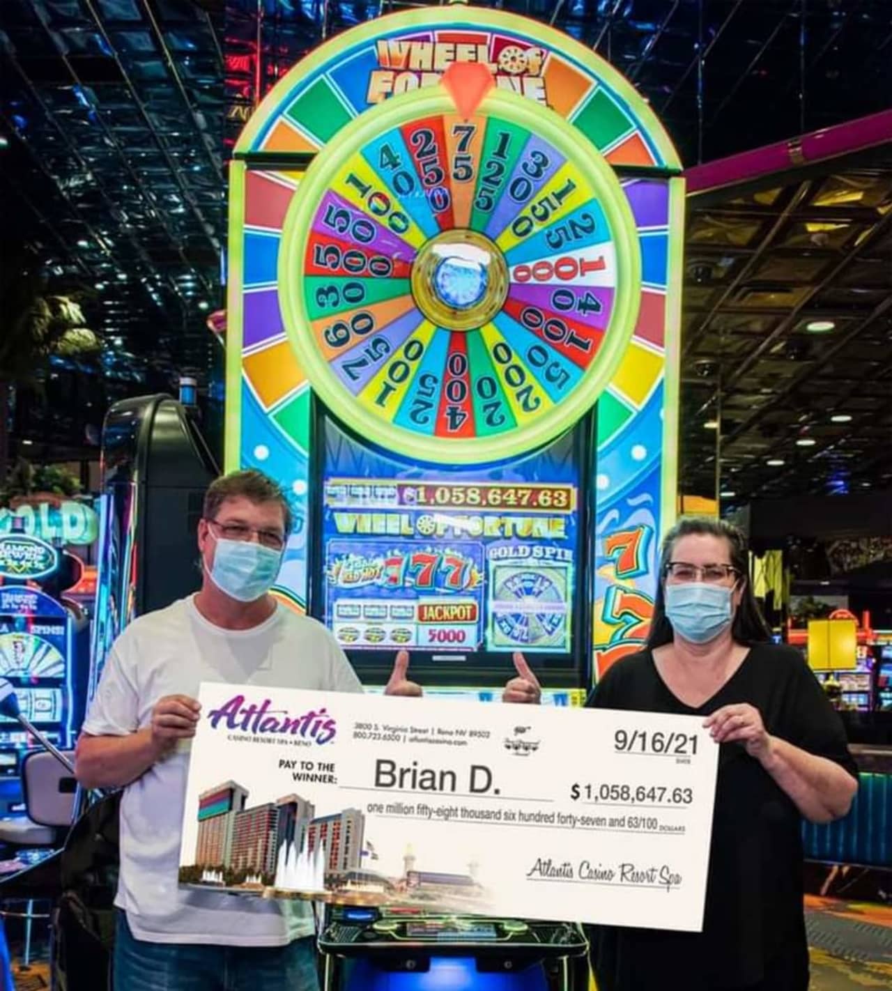 Brian D. won $1 million on a Wheel of Fortune slot machine at Atlantis Casino Resort Spa.
