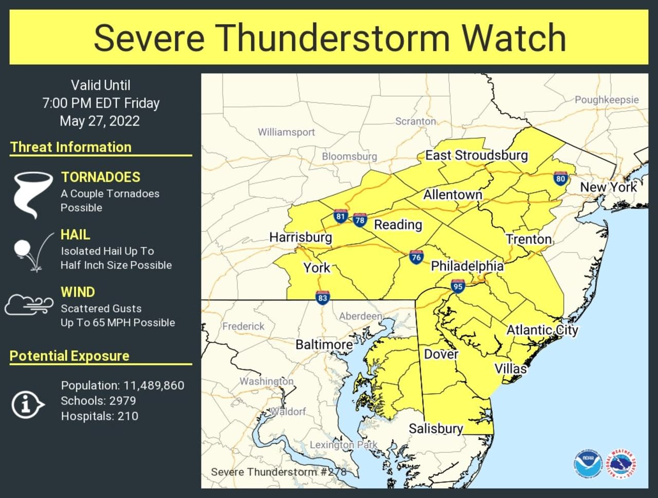 Weather map for a severe thunderstorm watch.