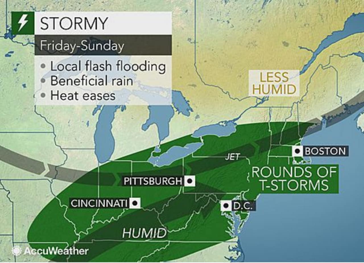 Rounds of storms could bring flash flooding to the area through Sunday.