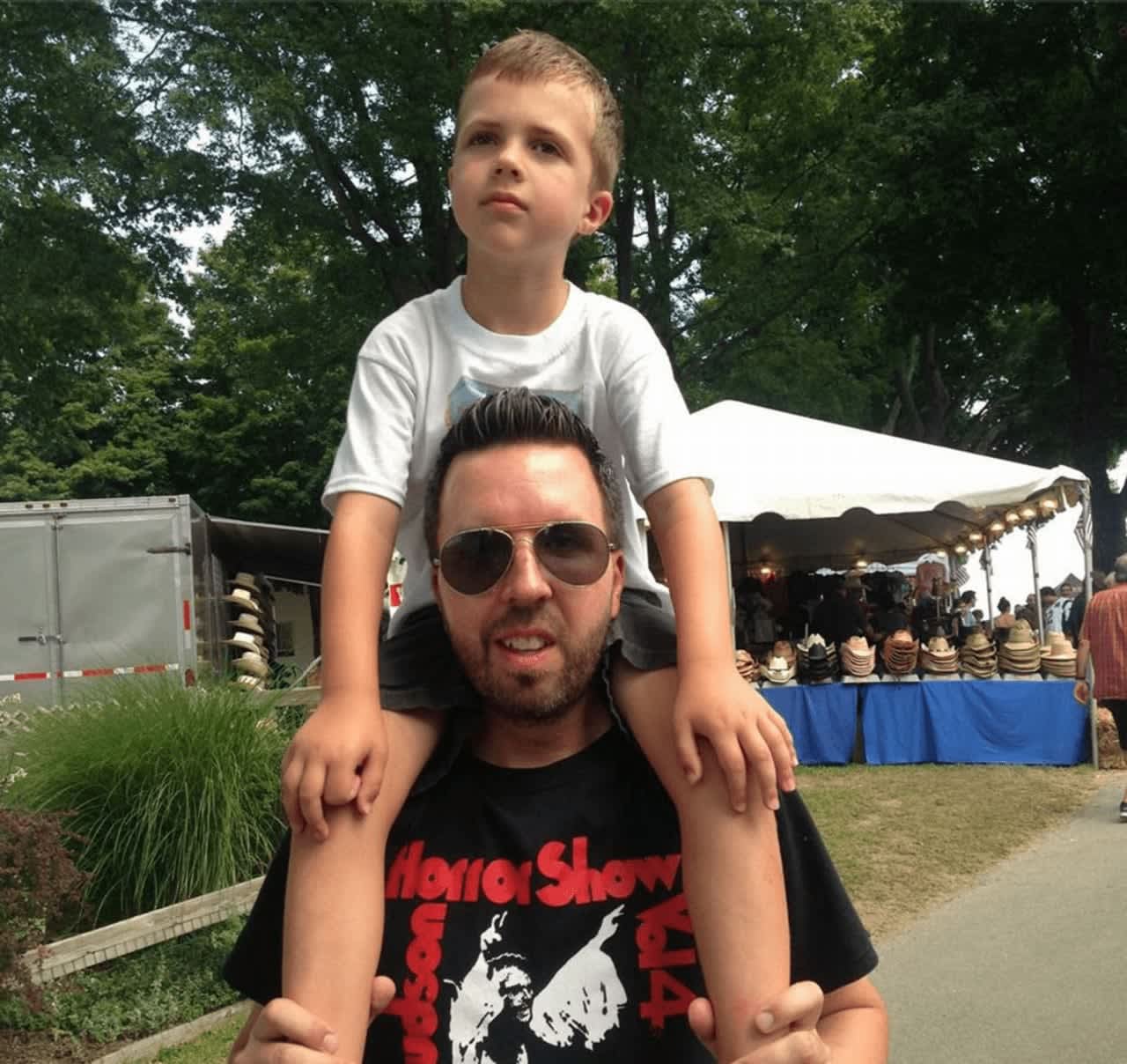 Daniel Deyo, a Yorktown native, and his son enjoy the sights and sounds of last year's fair.