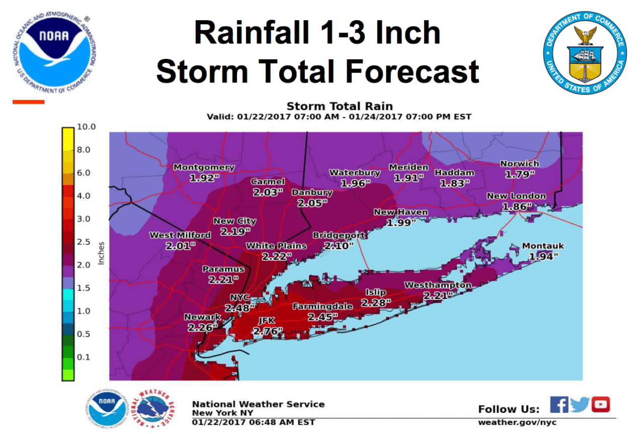 A nor'easter will bring heavy rain to Fairfield County on Monday.
