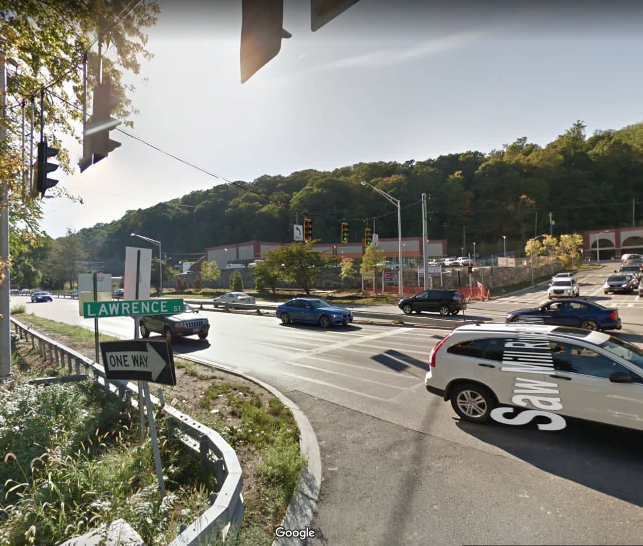 Saw Mill River Road at the intersection of Lawrence Street in Greenburgh.