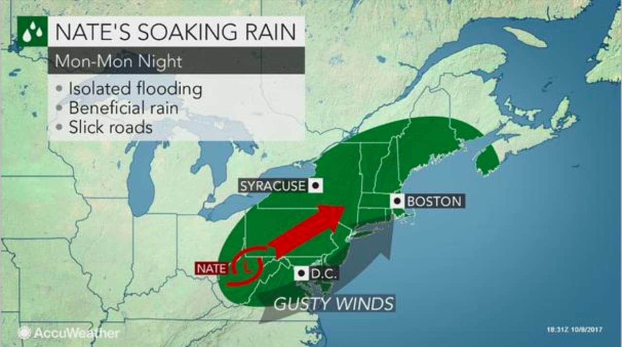 Hurricane turned Tropical Storm Nate will unleash a heavy and soaking rain across the Hudson Valley on Monday.