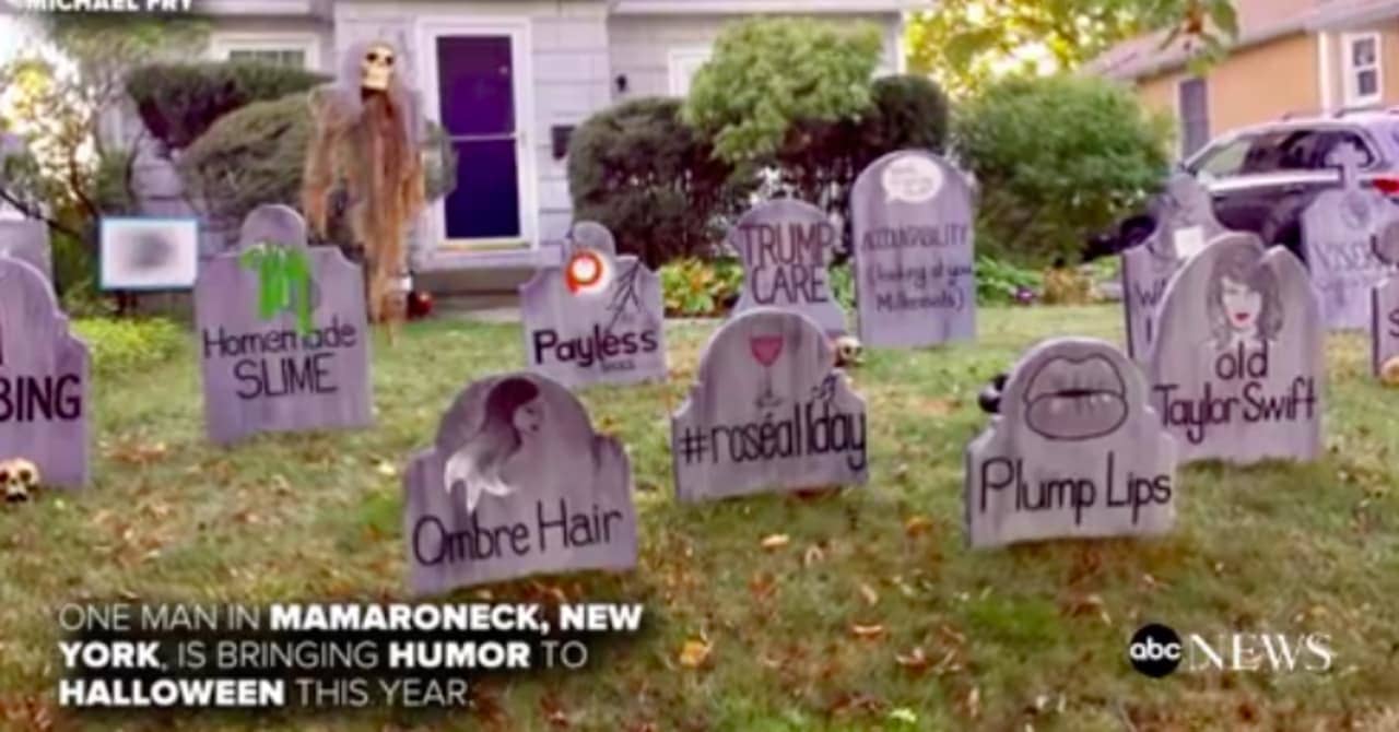 Mamaroneck resident Michael Fry's "2017 Dying Trends graveyard" was featured on ABC News,  sparking a stir on social media.