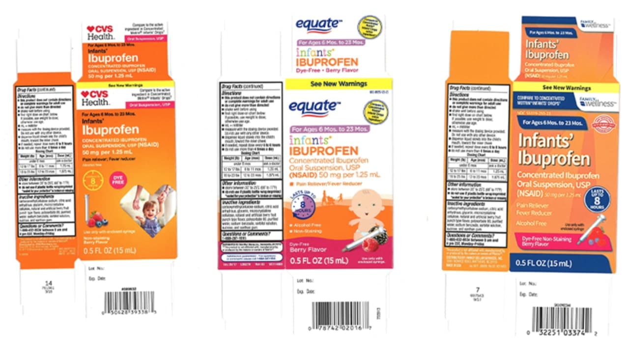 Infant Ibuprofen products have been recalled from CVS, Walmart and Family Dollar.