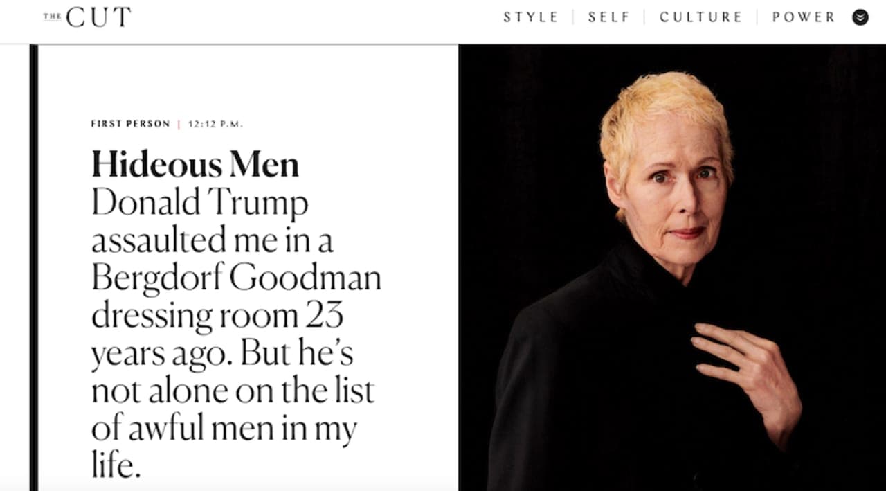 A screen shot of E. Jean Carroll's first-person column in New York Magazine, titled "Hideous Men."