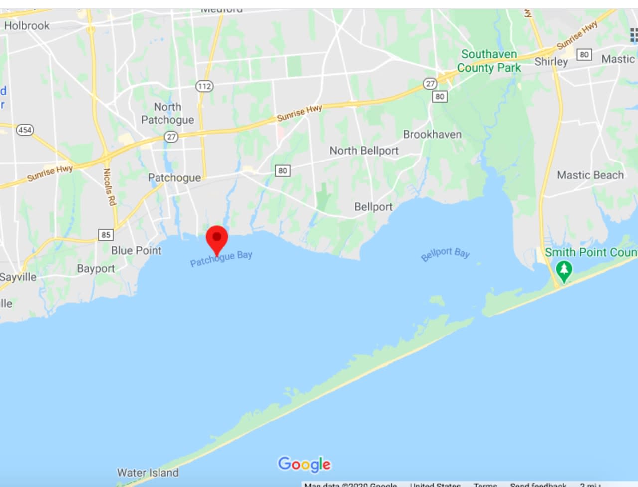 The area of the Great South Bay where the rescue happened.