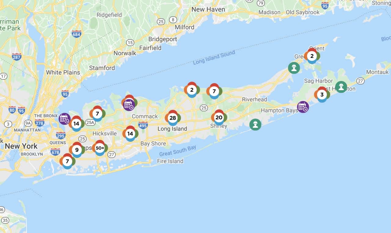 The PSEG Long Island outage map on Monday, Nov. 2.