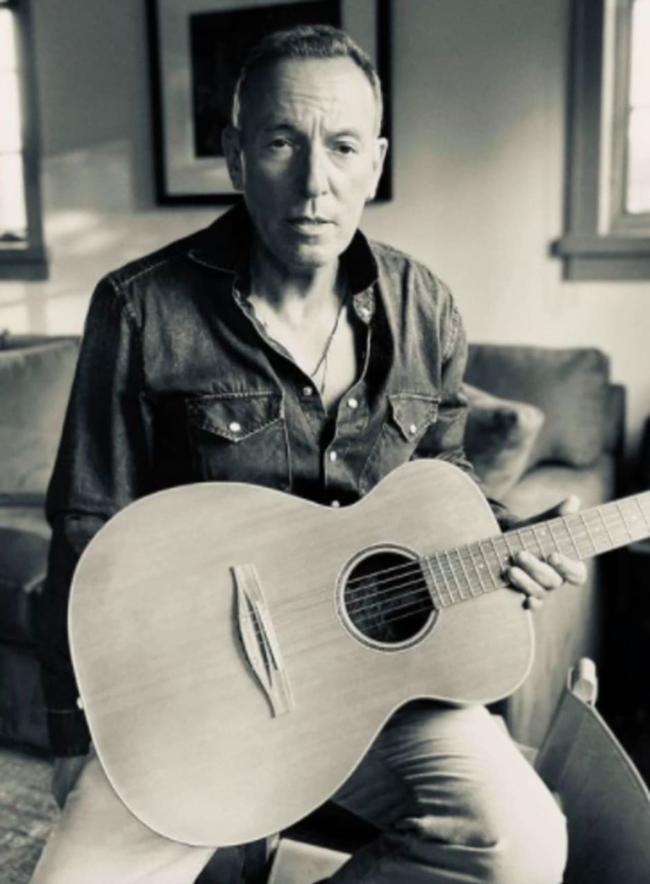 The Jersey Shore's Bruce Springsteen introducing a new album, and new guitar.