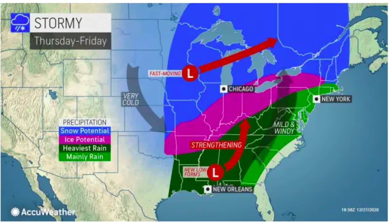 A look at the storm system expected to sweep through on New Year's Eve, Thursday, Dec. 31 into New Year's Day, Friday, Jan. 1.