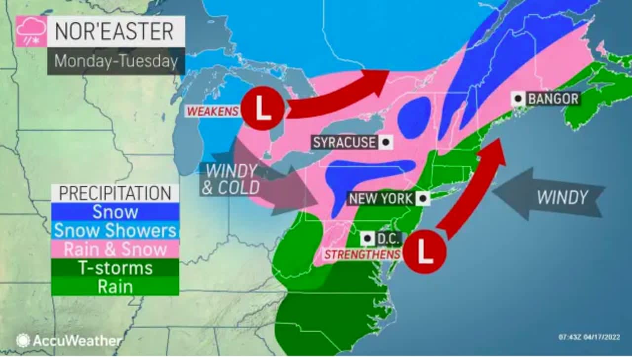 A post-Easter Nor'easter could dump snow on parts of the region this week as winter clings on for dear life, AccuWeather meteorologists say.