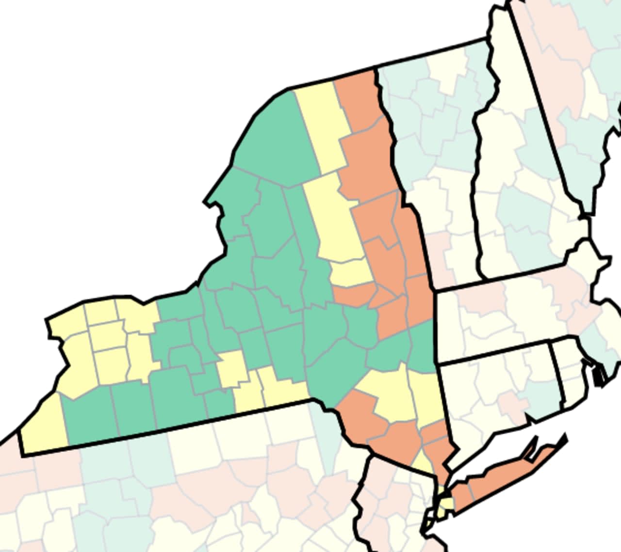The CDC's COVID-19 risk map in New York