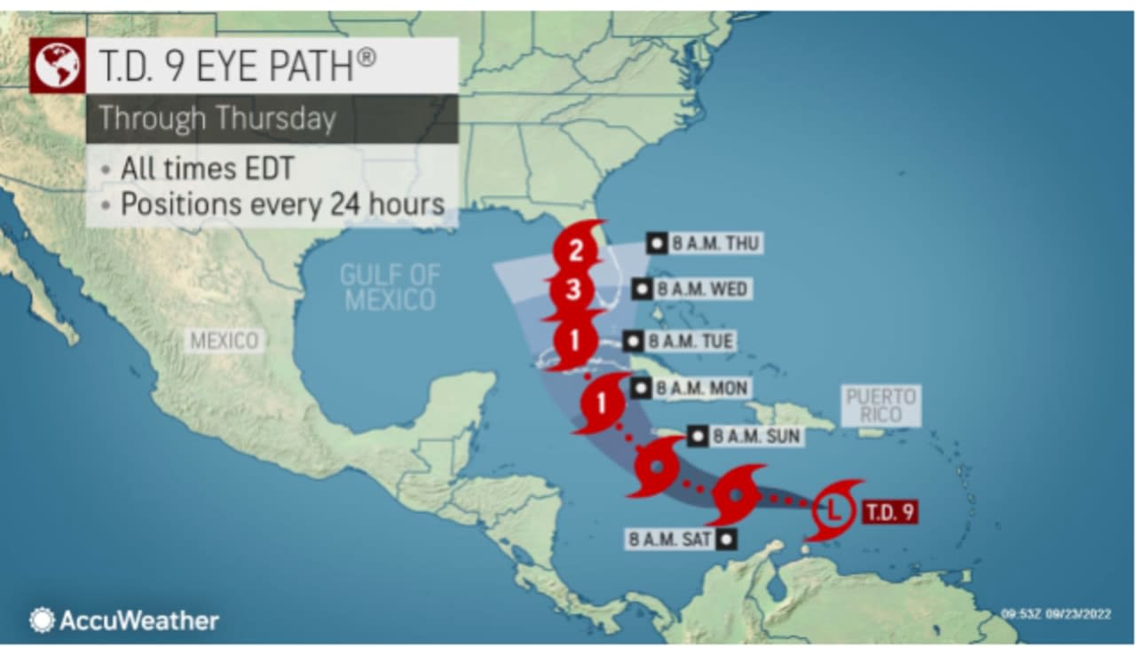 Tropical Depression 9 is expected to strength to hurricane status and move north through Florida next week.