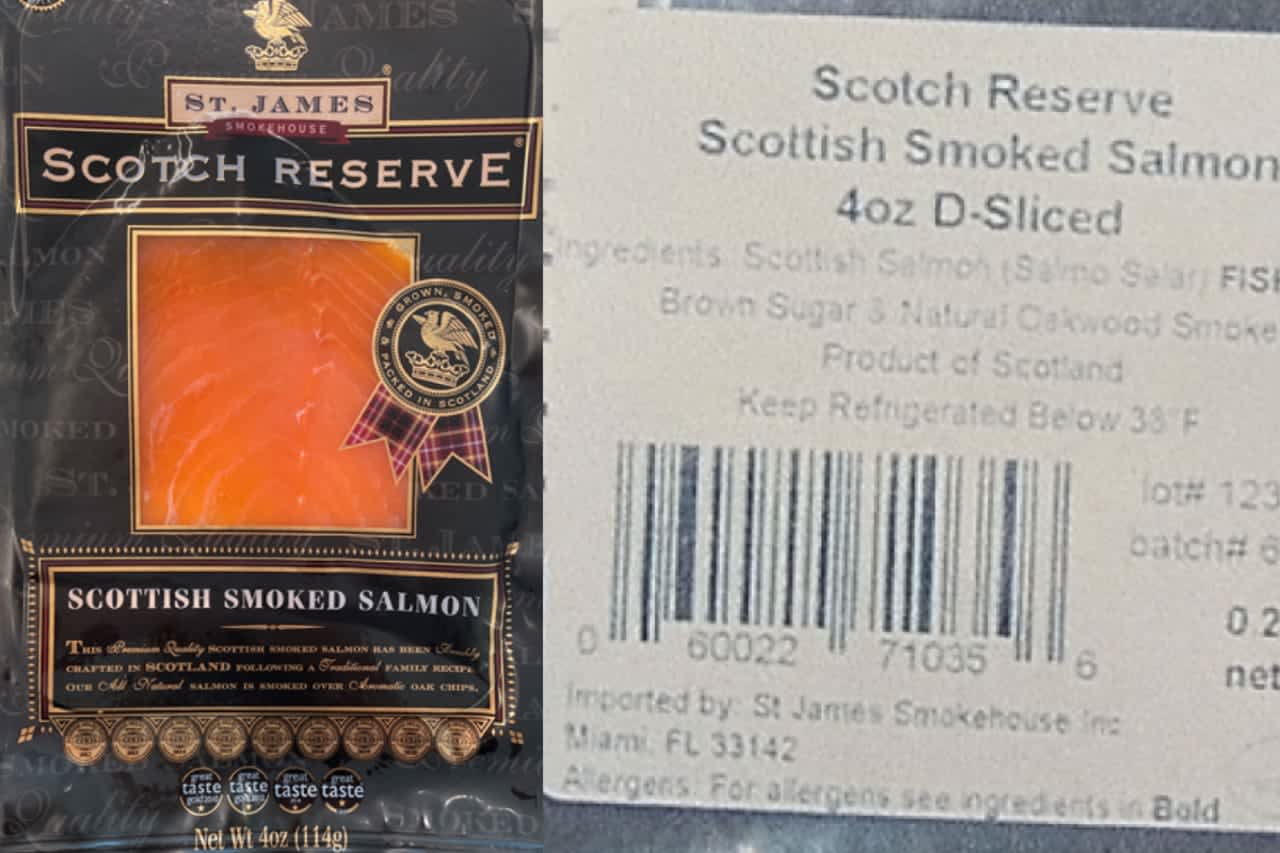 The recalled St. James Smokehouse Scotch Reserve Scottish Smoked Salmon