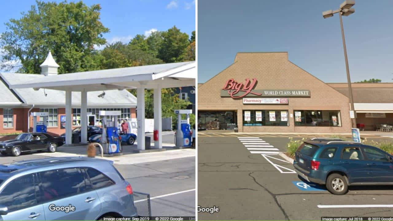 Mobil gas station, located at 94 State Route 37 in New Fairfield, and Big Y World Class Market, located at 85 Bridge St. in Naugatuck