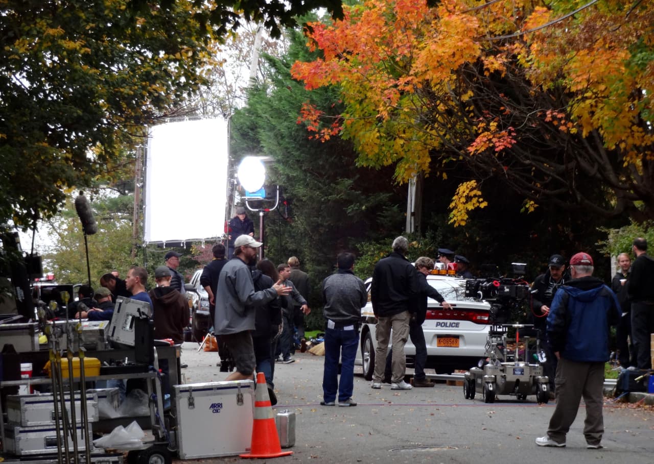 Film crews brought in police cars to be featured in the pilot being filmed in Bronxville. 