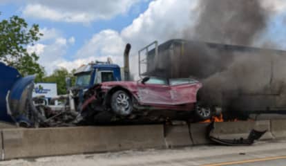 Tractor-Trailer, Car Slam Into, Over Cement Barrier Along I-376 In PA