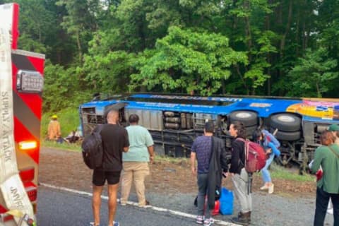 Megabus Carrying 47 Passengers Overturns On I-95 In Maryland