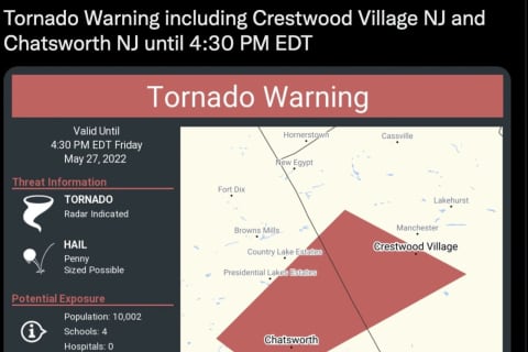 Tornado Warning For Burlington, Camden, Ocean Counties