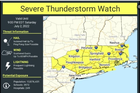 Severe Thunderstorm Watch Issued With 65 MPH Wind Gusts, 1-Inch Hail, Lightning