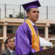 The valedictorian speaks at graduation.