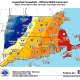 Snowfall projections for parts of Connecticut, Massachusetts, and Rhode Island, which are expected to be hit hard by the Nor'easter.