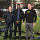 A-Game Sports co-founders Darin Feldman (left) and Kevin Plein (right) with God Friended Me lead Brandon Micheal Hall.