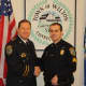Chief Crosby congratulates Sergeant Rangel on his promotion to Sergeant.