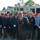 Members of the Banksville and North White Plains Fire Departments at Sunday's memorial service.