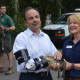 Bridgeport Mayor Joe Ganim makes a reptilian friend at Beardsley Zoo. (Ganim recently had arm surgery.)