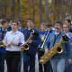 North Salem High School band students march in a procession from the old Croton Falls firehouse to the new one.