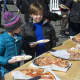 Pizza was a popular hot lunch on a chilly day.