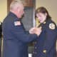 River Vale Deputy Fire Chief Gregory Goodell Sr. gives his daughter, new Chief Kellie Goodell, her pin upon being sworn in on Friday afternoon.