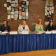Left to right at a candidates' forum: Jennifer Gerken, Michelle Brooks, Suzanne Grant, Pam Harney, Michael Solomon and Beth Staropoli.