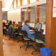 Patrons use a bank of computers at Weston Public Library.