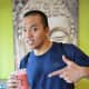 Alan Ho of Waldwick loving his Kinky Reggae "smovee" at the new SuperJuice Nation on Wyckoff Avenue in Wyckoff.