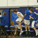 The Hen Hud bench celebrates as the team ties the game at 27-27 seconds before halftime - after trailing 19-3.