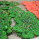 A tray of big holiday-themed cookies at Reinhold's.