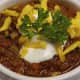 Beacon Bread's turkey chili with sour cream, cheddar cheese and onions.
