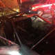 A car was destroyed in a crash and explosion on Long Ridge Road in Danbury overnight Saturday.