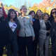 "I'm With Her:" Hillary Pantsuit Flashmob participants in their pantsuits in Chappaqua.