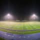 The football field is lit up Friday, May 8 at John Jay High School.