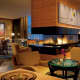 The flickering fireplace at The Lobby at the Ritz-Carlton in White Plains.
