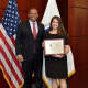 U.S. Secretary of Transportation Anthony Foxx and Kaitlin Latham, health education associate at the Norwalk Health Department, who accepted the Mayor’s Challenge Award for the City of Norwalk.