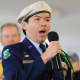 James Hobayan of Norwalk High School sings the “Star-Spangled Banner” at the race.