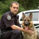 Wilton Police K-9 Enzo with his handler, Officer Steven Rangel. Both took part in Friday's search of Wilton High School. 